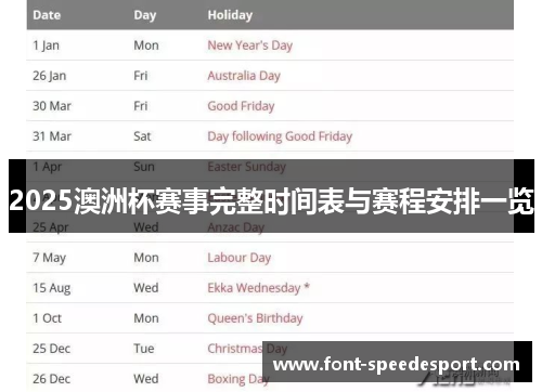 2025澳洲杯赛事完整时间表与赛程安排一览